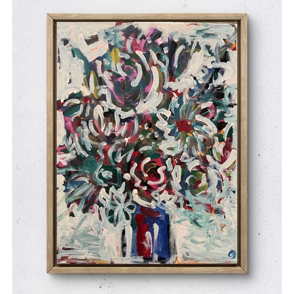 16x20 Original Painting Floral Abstract Neo Expressionist Modern Vase Fine Art